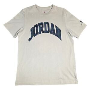 Nike Air Jordan Essentials Holiday Men's T-Shirt Rattan‎ Beige Spellout Large